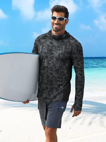Image of PINSPARK Men's Sun Protection Hoodie with Mask UPF 50+ UV Long Sleeve Shirt Men Rash Guard Performance Fishing Hiking Shirt