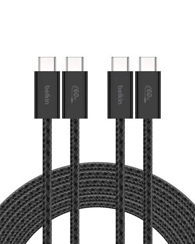 Belkin USB C to USB C Cable 2-Pack, 9.9ft, 60W - Type C Charger, iPhone Charger Cord, Soft, Braided, Flexible for iPhone 17, Galaxy S25, Pixel 10, Airpods, iPad Pro & More, Travel Essentials - Black