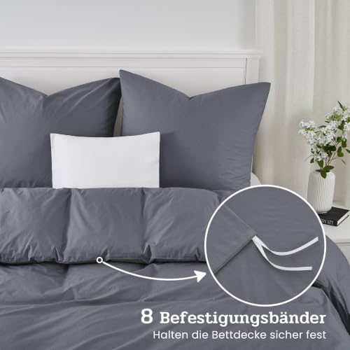 Duvetnova Bettwäsche 220x240 Baumwolle Grau, 220x240 Bettwäsche Set 1 Bettbezug 220x240 Baumwolle + 2 Kissenbezüge 80x80 cm… – Ansicht 3