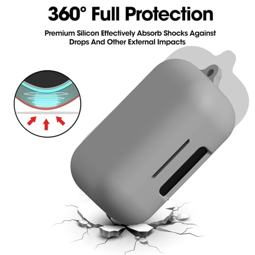 Image of Sounce Soft Silicone Case for Boult Audio AirBass PowerBuds - Shock-Absorbing Earbud Cover with Carabiner, Front LED Visibility, Dustproof & Scratch-Resistant Design - Grey
