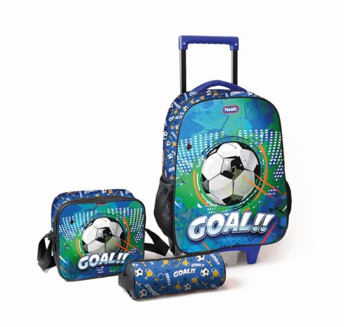 Kit Mochila Infantil Escolar de Rodinha - Gol, Azul com Lancheira Térmica e Estojo