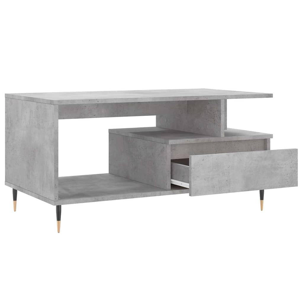 Générique Stolik kawowy 90x49x45 cm Drewno inżynieryjne szary beton | Z szufladą do przechowywania, metalowe nóżki, wytrzymała góra, łatwa do czyszczenia