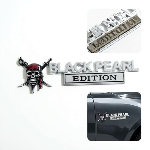 Image of 3D Metal Pirate Skull Car Emblem - Black Pearl Edition Heavy Duty Auto Badge Decal, Crossed Swords Tailgate Sticker, Waterproof Exterior Decoration for Trucks, SUVs & Off-Road Vehicles (Silver)