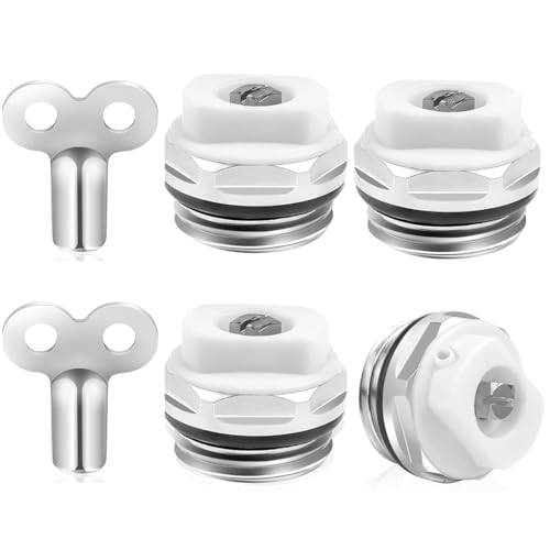 YUPZAR 4 Pièces Vannes de Purge de Radiateur avec 2 clé Purge Radiateur, 1/2 Pouce en laiton Nickelé, Chauffage Manuel