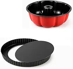 Kit com 2 Formas Antiaderentes para Bolo, Pudim e Torta, Forma Redonda 24 cm x 8 cm e Forma Fundo Removível 24 cm x 5 cm, Aço Antiaderente Premium (Kit 1)