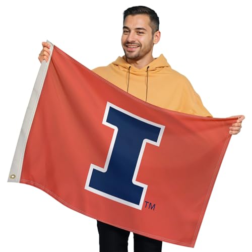 Illinois Fighting Illini College Sports Printed Flag - NCAA Licensed - Nylon - School Banner (Orange, Navy Blue) (2' x 3')