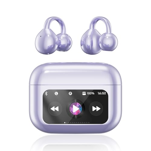 Image of Clip On Ear Headphones, Open Ear Earbuds Wireless Bluetooth 5.4, Clip On Earbuds with LCD Touchscreen, Lightweight Comfort Open Ear Headphones for Pad Tablet Laptop Android /iOS Phones (Purple)