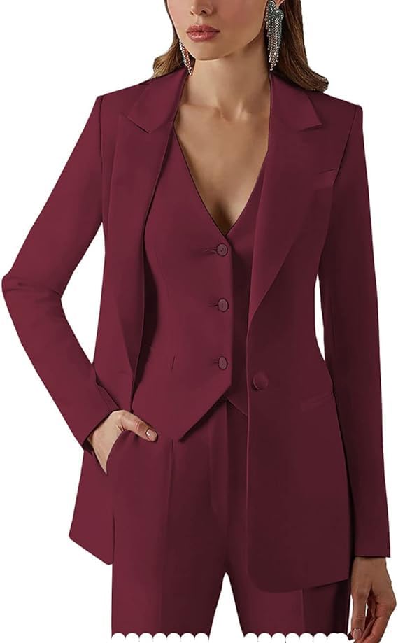 Women Suits Office Work 3 Pieces Set Lady Blazer Formal Business Suit Wedding Tuxedos Party (Blazer+Vest+Pants)