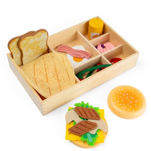 Set d’Aliments pour Cuisine Enfant en Bois pour Jouer au Marché en Famille