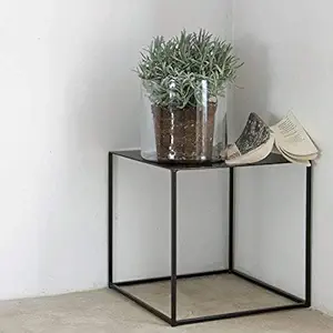 INDIAN DECOR Bedside Metal Table (Black, 18x18x18-inches)