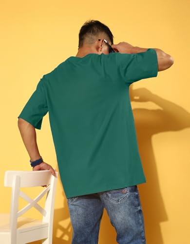 Image of Cotton Blend Oversized Loose Fit Drop Shoulder Graphic Printed Men's Half Sleeve T-Shirt (Sizes: S to 2XL)