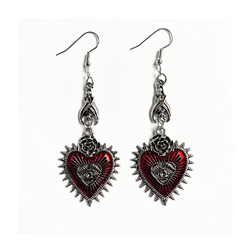 Gothic Dark Rose Flowers Dangle Drop Earrings Red Black Crystal Arrows Gems Pentagram Earrings Punk Rock Style Rose Flower Earrings Halloween Dark Bat Pentagram Rose Costumes Decorative Jewelry for Women
