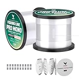 POWJOY 50lb Heavy Duty Clear Monofilament Fishing Line 600 Yards, Low Stretch Nylon Mono String with Knots Guide, No-Tangle Snap Ring, Multi Purpose for Hanging Flags/Decorations