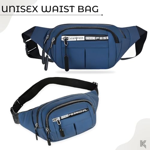 Image of Waist Bag for Man & Woman | Travel Handy Hiking Running Pouch with Zipper | Adjustable Strap Fanny Pack for Documents Money Card Phone Earphone | Lightweight Sport Belt Bag (Blue)