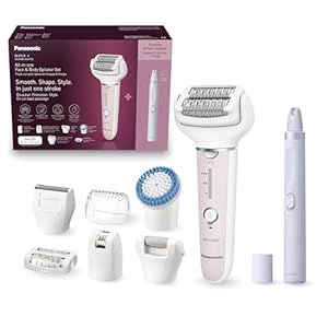 Panasonic ES-EYL9-P503 Kabelloser Nass-/Trocken-Epilierer & Augenbrauen-/Gesichtshaar-E... für Damen, Kurzhaarentfernung, 3 Geschwindigkeiten, Fußpflege- & Bikini-Aufsätze, Weiß/Hellviolett