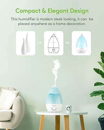 Image of MegaWise Desktop Cool Mist Humidifiers for Bedroom, 24dB Ultrasonic Air Vaporize, Colorful Night Light,0.5 Gal Essential Oil Diffuser, Auto off