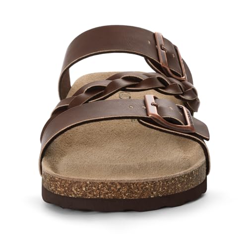 Image of KIDMI Women's Cork Footbed Sandals with Arch Support Comfortable Slip-On Slide Sandals With Adjustable Buckle for Summer