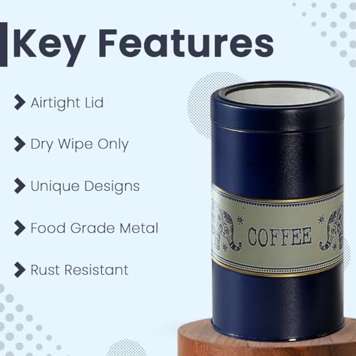 Image of Mandala Collection Airtight Kitchen Container|Set of 3-850ML| Blue Elephants| Food Grade Metal Storage Jars for Tea, Coffee & Sugar| Vacuum Sealed, Moist- Proof Kitchen Canisters