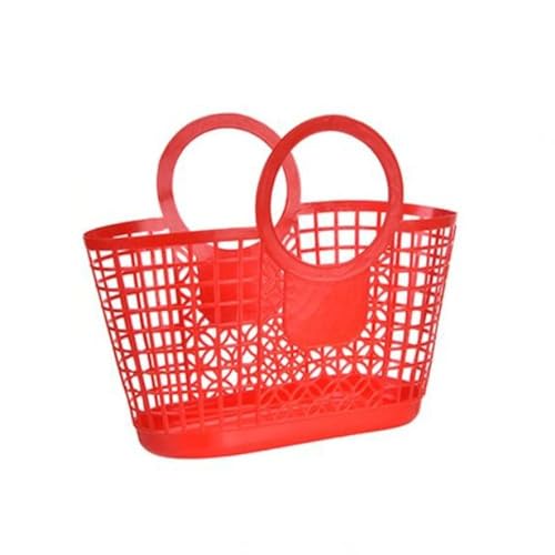 Cestas de compras huecas, bolsas de playa reutilizables, bolsa de playa de plástico, cesta portátil de almacenamiento de verduras, cesta de baño para ducha (rojo)