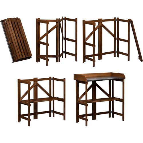 dobar® Klappbarer Pflanztisch aus Massivholz - Faltbarer Umtopftisch mit Zinkplatte - Blumentisch für Garten/Terrasse/Balkon - 85 x 44 x 89 cm - Dunkelbraun