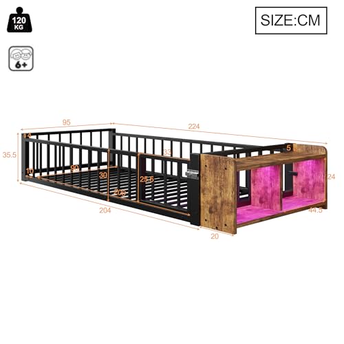 Estructura de cama metálica 90x200 con barandilla protectora y base de hierro reforzada negra 3