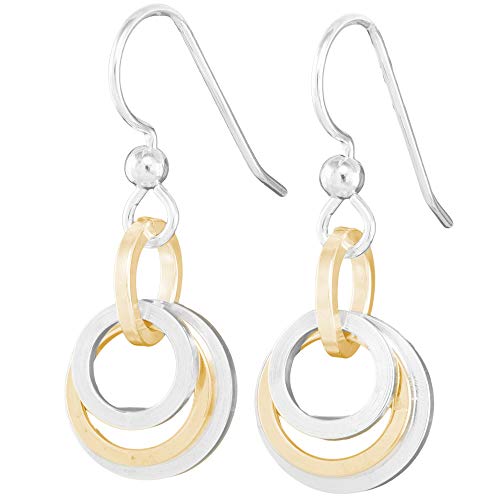 Minimalist Two-Tone Dainty Dangle Earrings with Mixed 14K Gold-Filled and 925 Sterling Silver Circles Everyday Jewelry Gift for Women