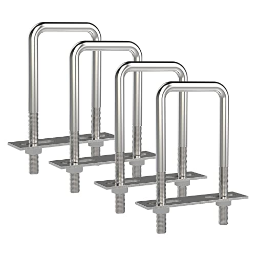 FOCMKEAS 4 Sets 304 Stainless Steel Square U-Bolts Stainless with M8 Nuts, Frame Plate, Accessories for Automobiles Trailer, Boat Trailer Industrial Parts (50X120mm (W*L))