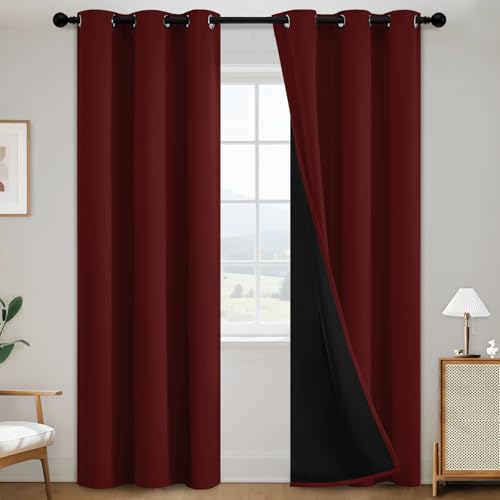 SimpleHome 100% Blackout Curtains for Bedroom,Thermal Insulated Burgundy Grommet Window