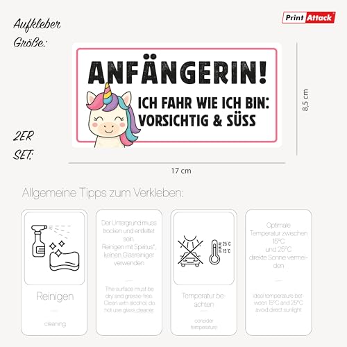 P010 Anfänger Aufkleber 3er Set – Auswahl: Anfänger oder Anfängerin – Lustige Autoaufkleber für Fahranfänger – wetterfest – PrintAttack – je 17x8,5 cm (Variante 1 Anfängerin)