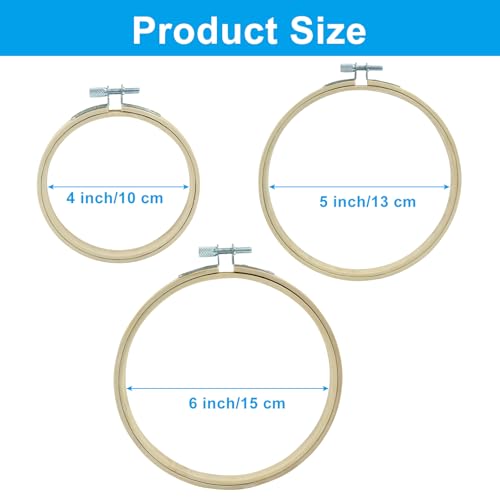 Image of Dijedev 3PCS Embroidery Hoops 4 /5 /6 Inch, Bamboo Circle Cross Stitch Hoop Ring Bulk, Wooden Round Embroidery Hoop Frame for Home Ornaments, Christmas Decoration, Art Craft Sewing, DIY