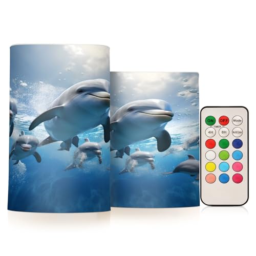 ALAZA Whale (13) Flickering Flameless Candles Battery Operated with Remote Timer,Tea Light Candles LED Pillar Votive Candles Set of 2 for Outdoor Indoor Decorations
