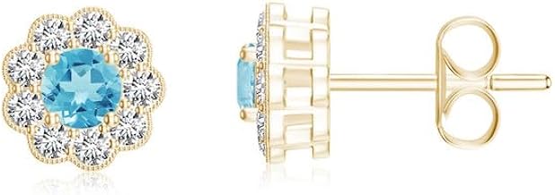 Goldhartz 1 ct Amethyst and Moissanite Diamond Floral Halo Stud Earrings for Women in 925 Sterling Silver, 14K Gold Micron Plated, Hypoallergenic, January Birthstone Gift