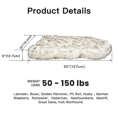 Image of Laifug Luxury Faux Fur Orthopedic Dog Bed, Memory Foam Dog Bed, Suitable for Medium, Large and Extra Large Pets, Waterproof, Removable and Washable Cover (White with Brown Piping, 50x30 inches)