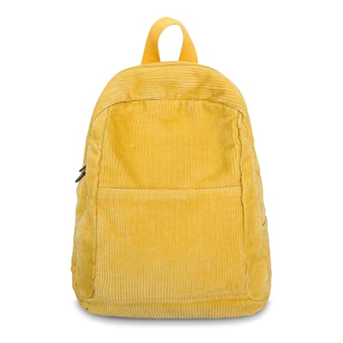 Boziee Klein Rucksack Damen Cord Cityrucksack Rucksäcke Daypacks,Rucksackhandtaschen Kinderrucksäcke für Schule Travel Arbeit Damen Mädchen Teenager Unisex (Cord, Gelb)