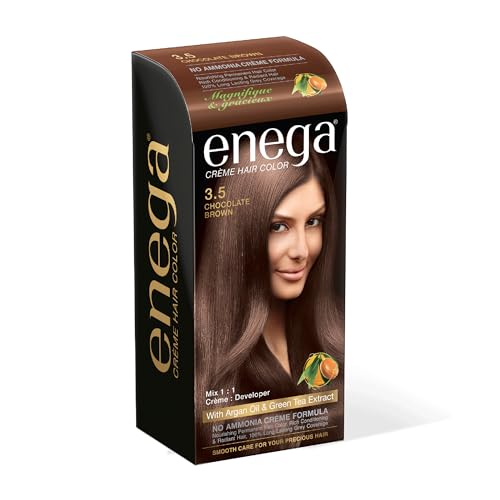 Image of Enega No Ammonia Grey Coverage Long Lasting Creme Hair Color with Argan Oil & Green Tea Extract - Pack of 1(150 ML) (Chocolate Brown)