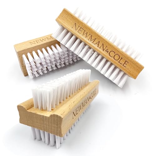 Wooden Nail Brush Double-Sided Nail Scrubbing Brush with Firm Plastic Bristles (Set of 3)