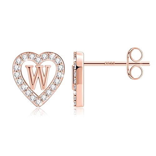 Image of Anoup S925 Sterling Silver Post Heart Initial Stud Earrings for Girls Kids