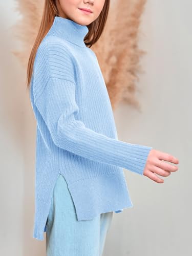 Haloumoning Girls Oversized Turtleneck Sweaters Kids Fashion Ribbed Knit Pullover Sweater Fall Clothes with Side Slit4