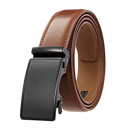 Genuine Leather Belt Men Automatic Buckle Belts Brown Belt Male Wedding Cummerbunds (Color : Brown Size : 110-130cm) (Brown 110)