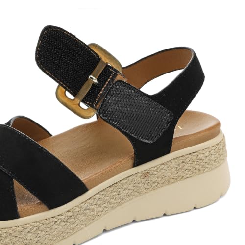Image of UBFEN Womens Platform Sandals Low Wedge Espadrille Orthopedic Arch Support