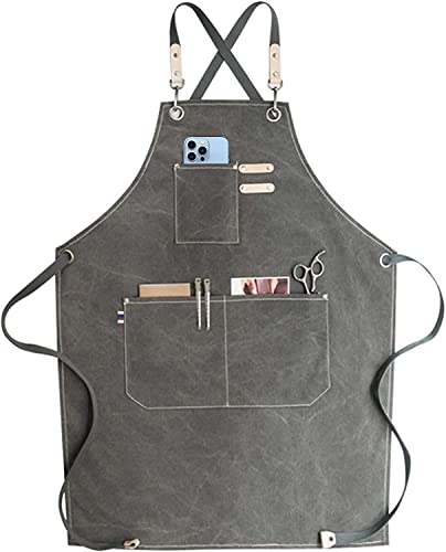 Theuwnee® Kochschürzen mit Großen Taschen, Canvas Schürze mit Kreuzrücken für Männer und Frauen, Küche, Backen, Lätzchen, Strapazierfähige, Verstellbare schürze in Profiqualität,22x31in (Grau) Cover