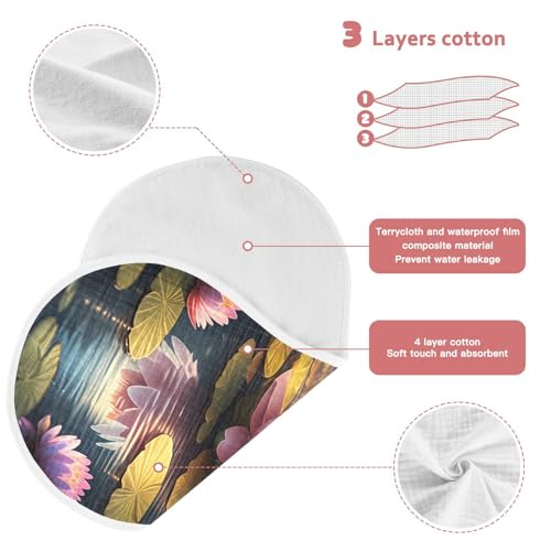 J JOYSAY Butterfly Water Lilies Teal Baby Burp Cloths for Boys Girls Large 22''x11'' Cotton 4 Layer Baby Washcloths for Drool Newborn one sizex23