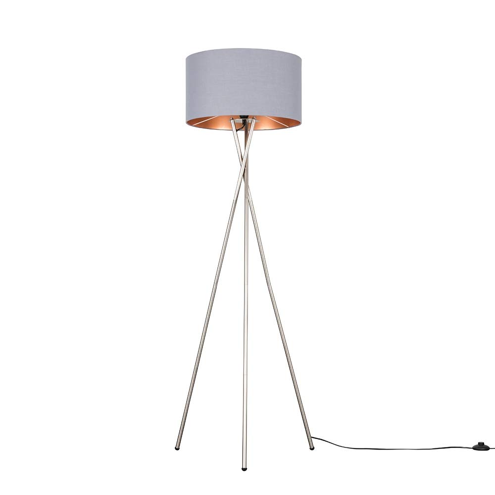 MiniSun | Modern Brushed Chrome Floor Lamp with a Grey and Copper Shade | Floor Lamps & Torchieres, Home Décor & Improvement Essential | Includes 6W GLS Bulb [3000K Warm White]