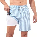 Ipletix Mens Swim Trunks 2 in 1 with Compression Liner 7 Inch Quick Dry with Pockets Board Shorts Blue M
