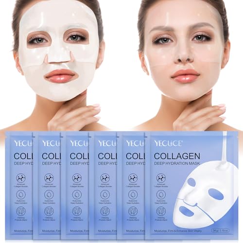 Lot de 6 masques collagène au collagène - Minimise les pores - Réduit les ridules et les rides - Bio Collagène Real Deep Mask Apaisant Hydratant Nourrissant Collagène Masque Overnight