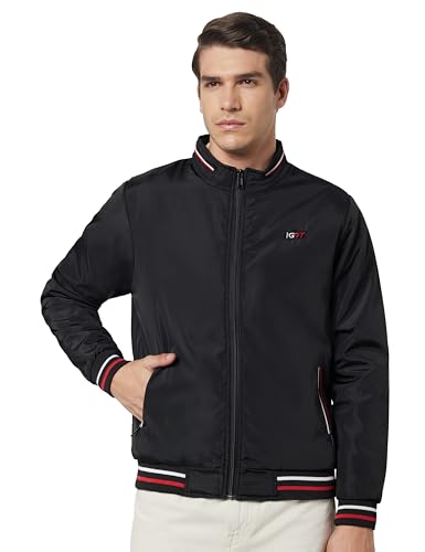 Image of The Indian Garage Co Men Slim Fit Solid Bomber Jackets