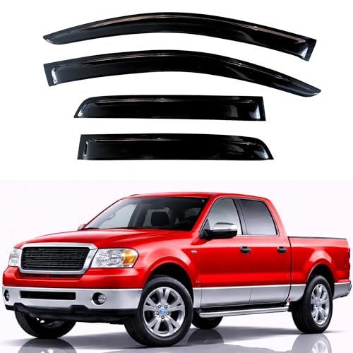 Image of KPY Rain Guards Fit for 2004-2008 Ford F150 SuperCrew, Out-Channel Window Visors Vent Wind Deflectors 4PC, Truck Accessories for 2006-2008 Lincoln Mark LT Crew Cab (Full-Size Cabs)