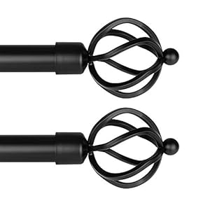 (2 Pack) knobelite Window Treatment Drapery Rods, 1 Inch Diameter Decorative Single Window Curtain Rod, Length from 22 to 42-Inch, Black Curtain Rod for Windows with Twisting Cage Finials
