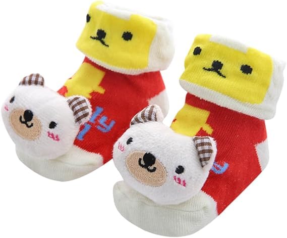 CUTEABLY Baby Girls Regular Cotton Newborn Socks, Infant Cartoon Christmas Print, Anti-Slip, 0-6 Months, Assorted 4