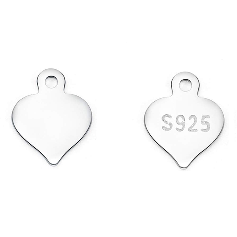 30pcs Solid 925 Silver Flat Heart Chain End Tags Stamping Blanks with Hole Tag Pendant Charm for DIY Necklace Jewelry Making ¡­